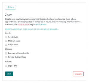 Integrate acuity scheduling with zoom meetings
