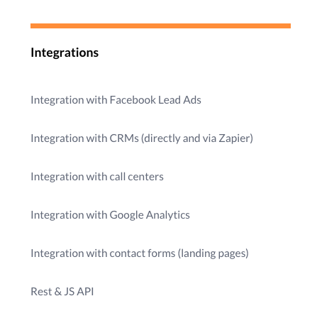 Callback software Livecall integrations settings