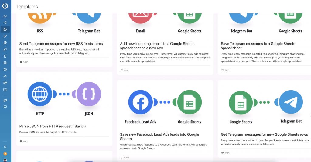 Sample templates in Integromat